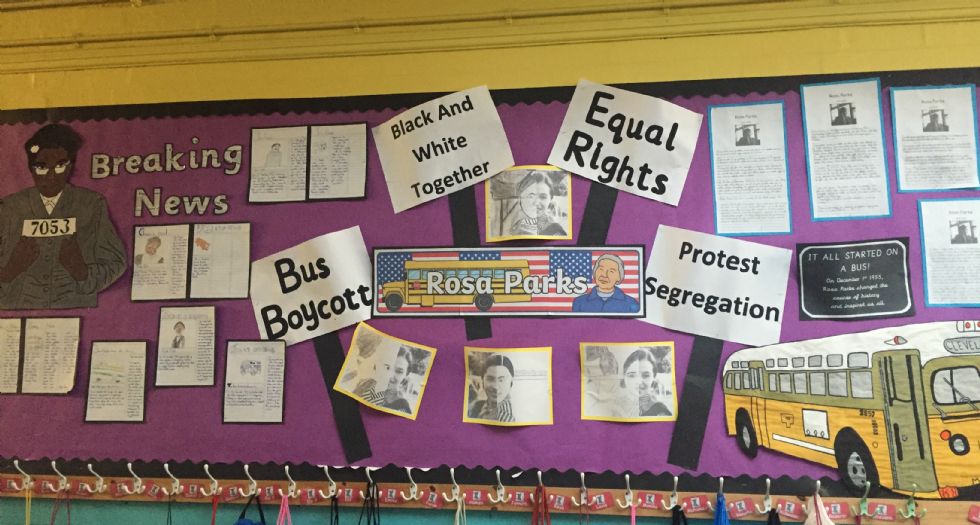  A display with work and information about Rosa Parks