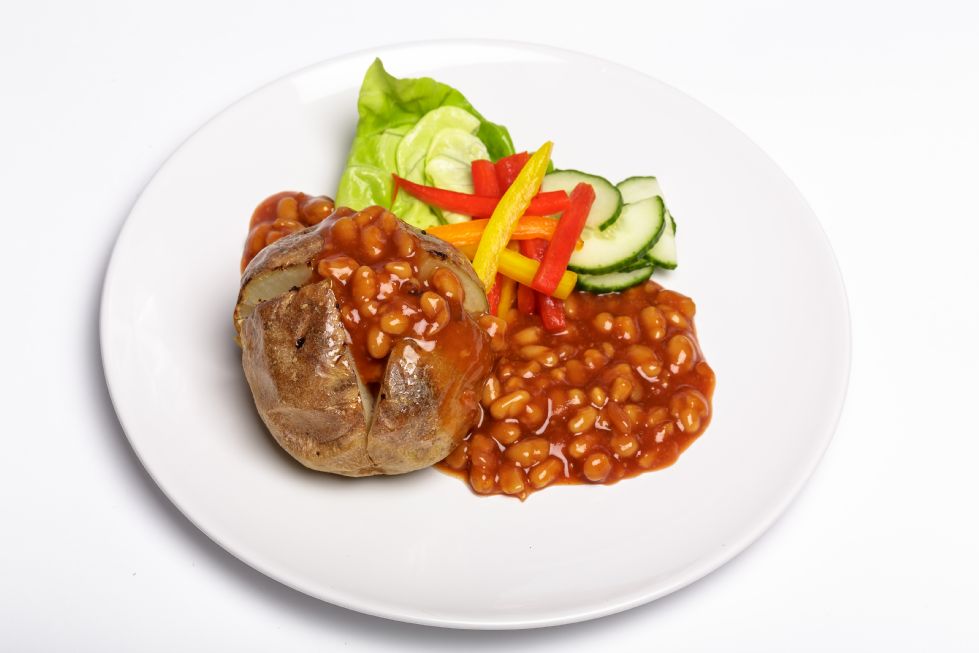 jacket potato with baked beans and salad