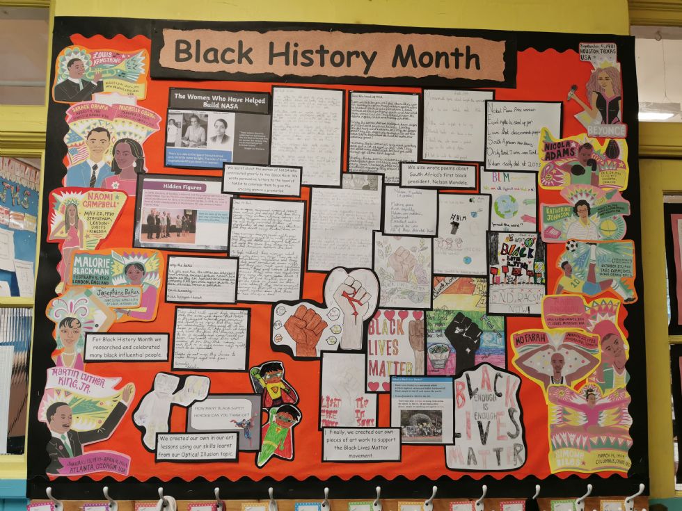 A display with work and infomation about Black History Month